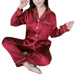 Women's Ice Silk Long Sleeve Pajama Set