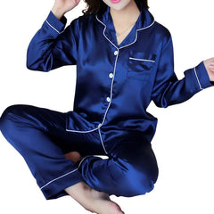 Women's Ice Silk Long Sleeve Pajama Set