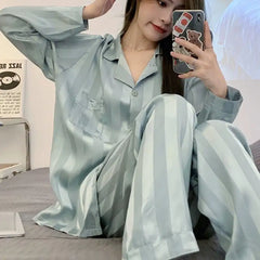 Women's Ice Silk Long Sleeve Pajama Set