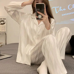 Women's Ice Silk Long Sleeve Pajama Set