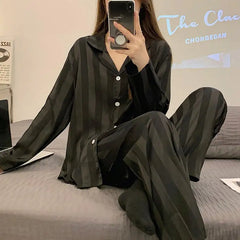 Women's Ice Silk Long Sleeve Pajama Set