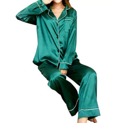 Women's Ice Silk Long Sleeve Pajama Set
